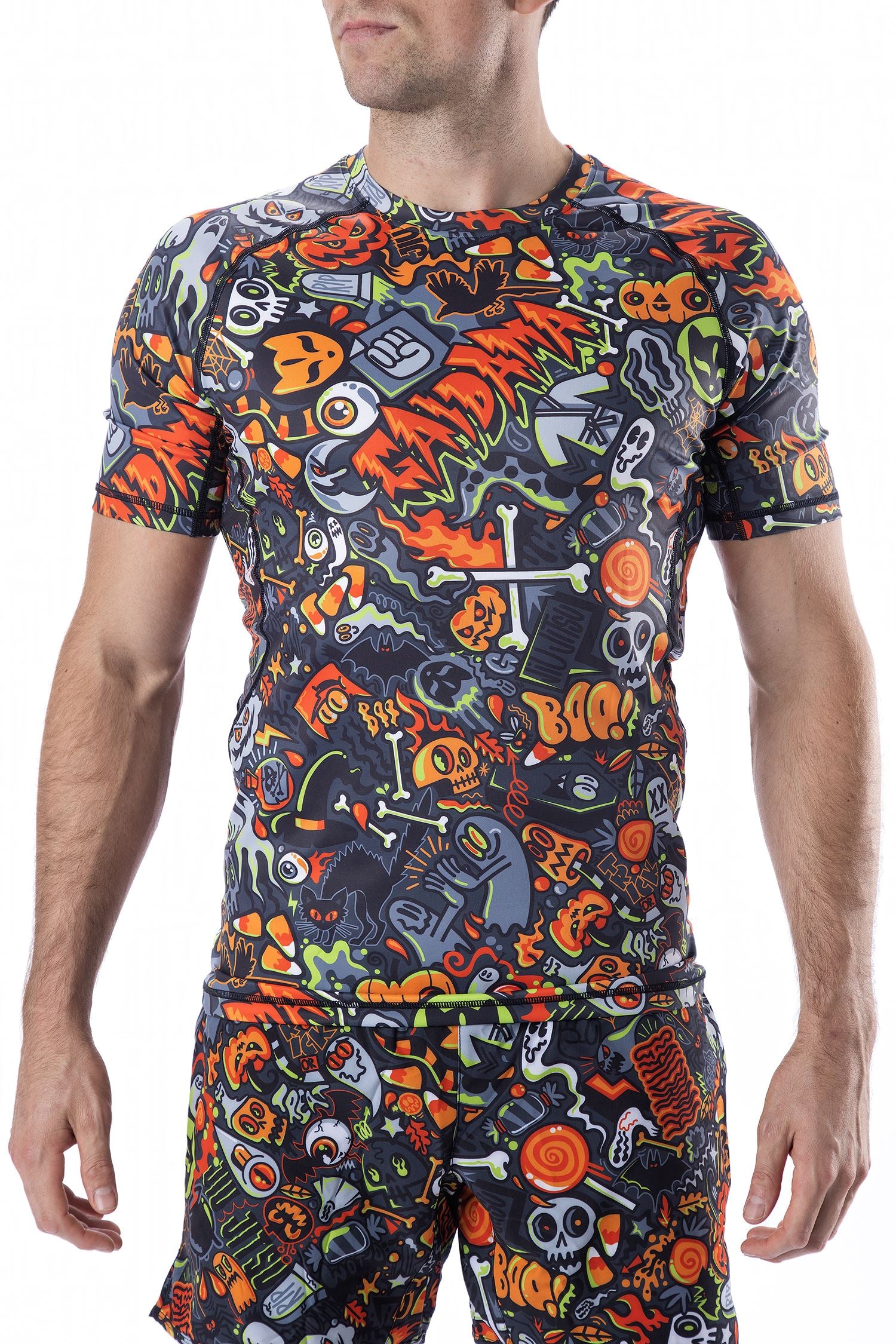 BJJ Wow! Rashguard Uomo A Maniche Corte - Maglia Compressione Jiu Jitsu Brasiliano, Motivo Pop Art, IBJJF Conforme